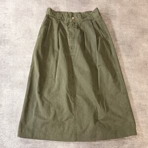 Olive Green Pleated Structured Maxi Skirt